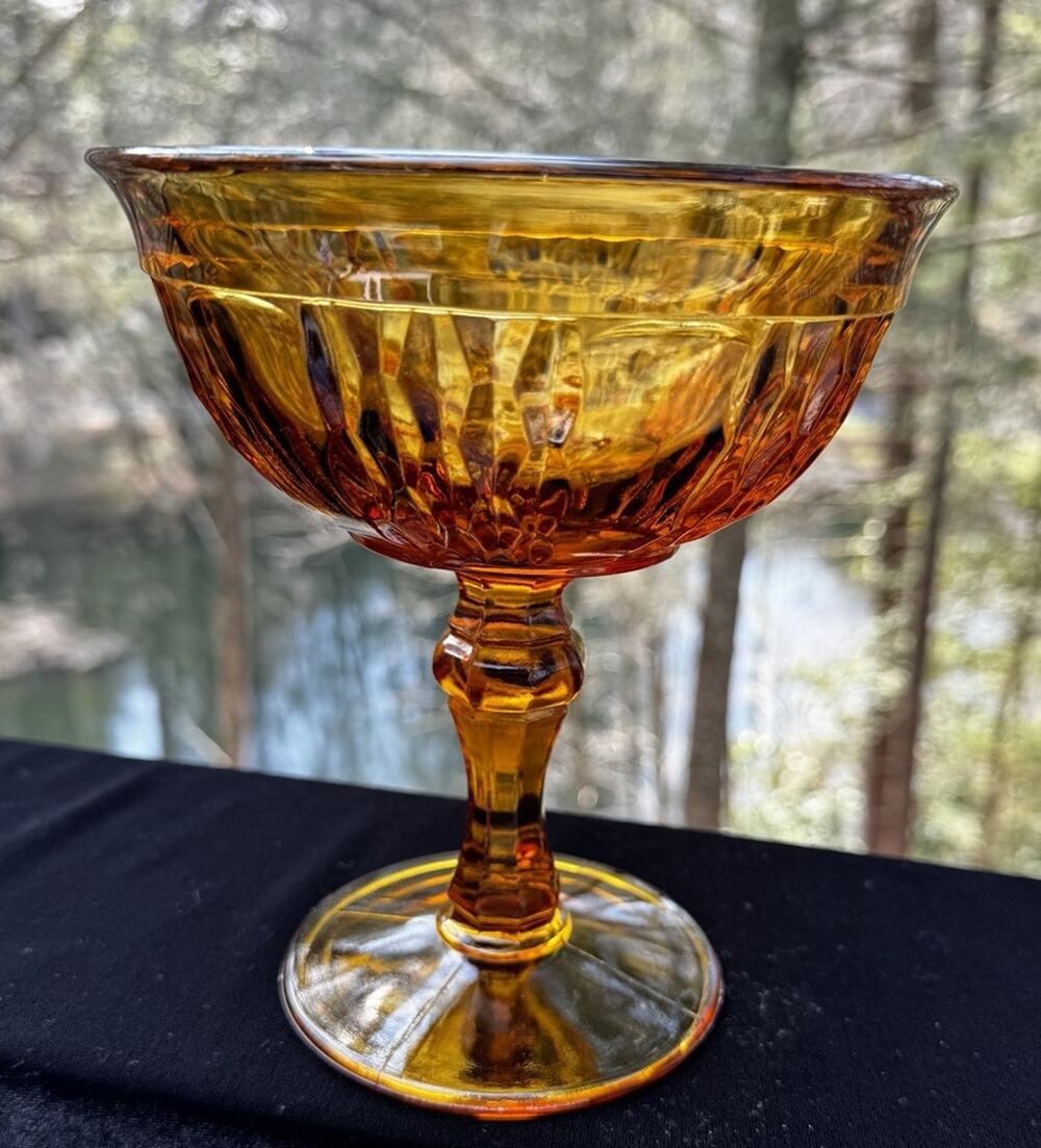 Vintage Indiana Glass Amber Compote Pedestal Bowl Honeycomb Panels -A36